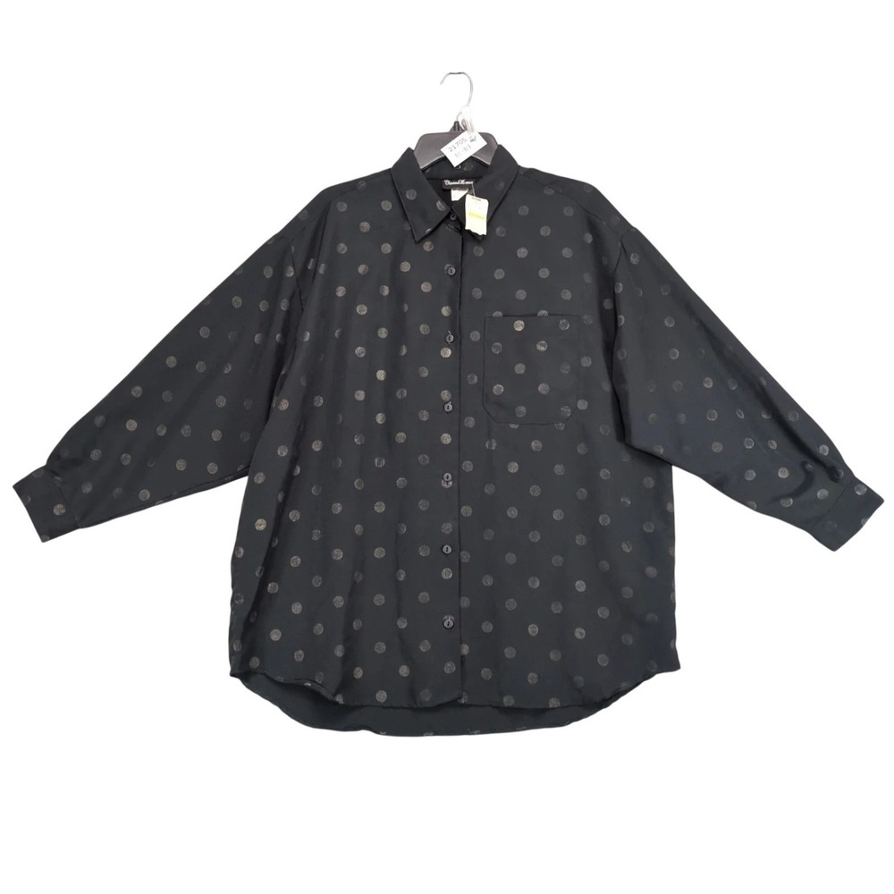 Vintage 90s Gianna Woman Black Polka Dot Blouse Womens 36 (2X-3X) USA Made NWT